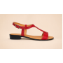 Sandale dama rosii din piele naturala cu toc mic si bareta in T S16RBOX
